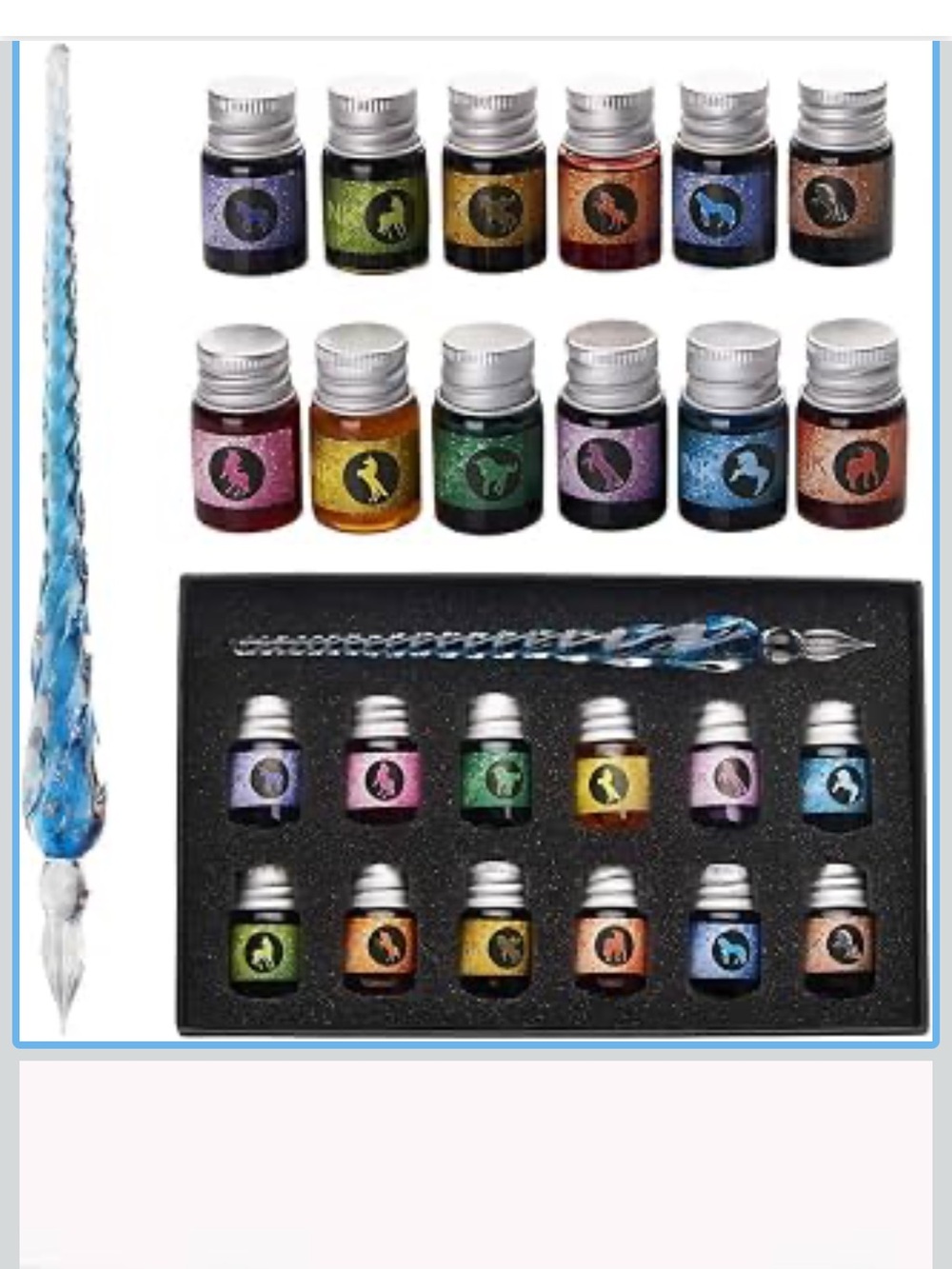 Glass Dip Pen and 12 Ink Set - Blue